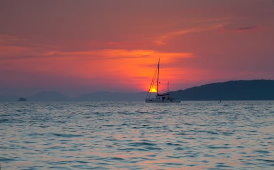 Big yacht against a sunset. Thailand