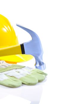 claw hammer and glove hardhat