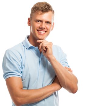 Young happy handsome man isolated over white background