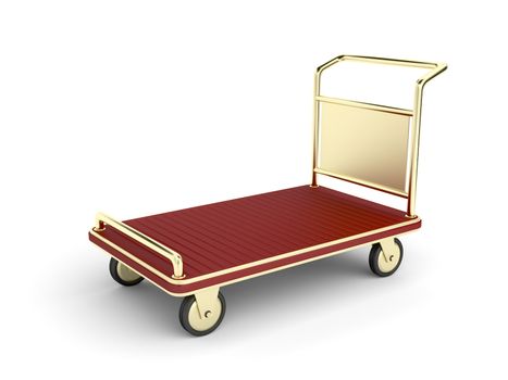 Golden hotel baggage cart on white background
