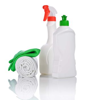 bottle and spray with kitchen towels