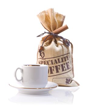 isolated coffee cup and sack