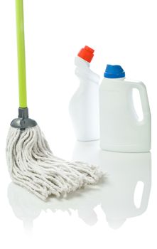 mop and cleaning bottles