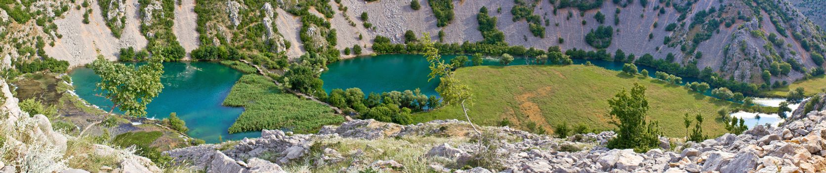 Historic Kudin bridge, Krupa river panorama, Dalmatia, Croatia