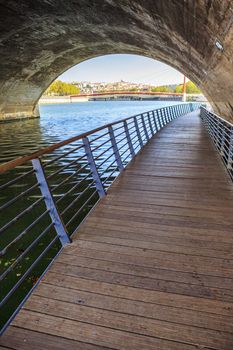 View of Lyon city under a bridge, France 