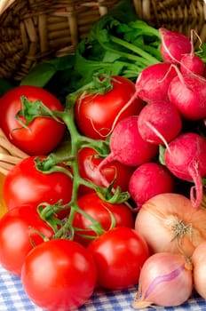 Fresh vegetables in a basket.