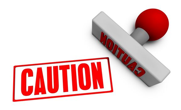 Caution Stamp or Chop on Paper Concept in 3d