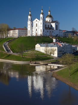 view from the river to the Assumption Cathedral in Vitebsk