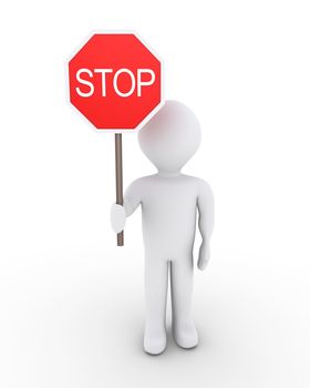 3d person is holding a stop sign