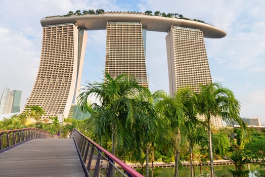 SINGAPORE - JUN 2: Back view on Marina Bay Sands Resort Hotel on Jun 02, 2013 in Singapore. It is worlds most expensive standalone casino property at SGD8 billion. 