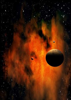 far-out planets in a space against stars