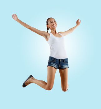 Modern style female dancer jumping and posing. Illustration