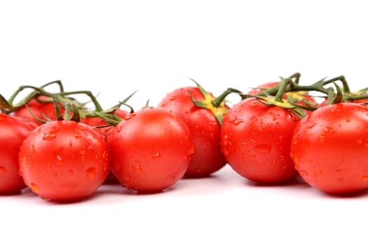 Two Cluster of Tomatoes are located on the white background