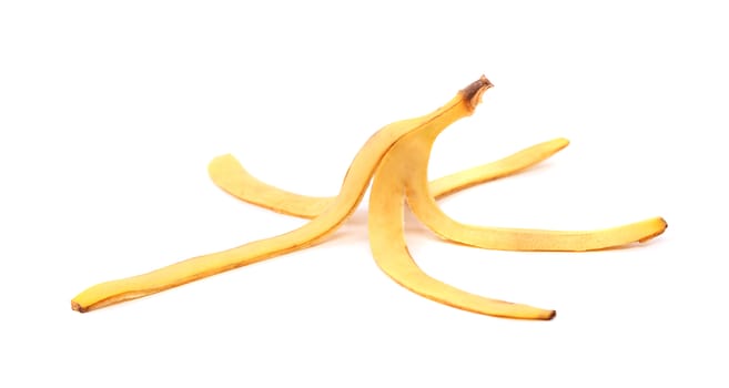 A banana skin close-up on the white background
