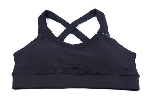 A black sports bra close-up on the white background.