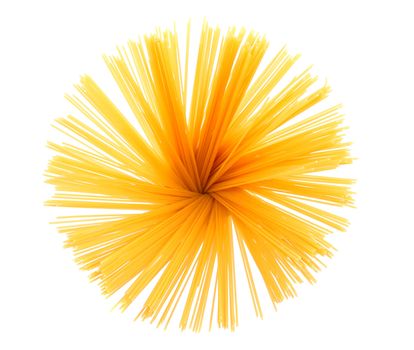 Bunch of spaghetti isolated on white background. Top view.
