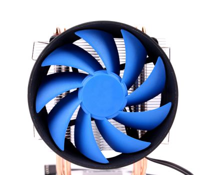 Blue computer fan for PC case. on a white background