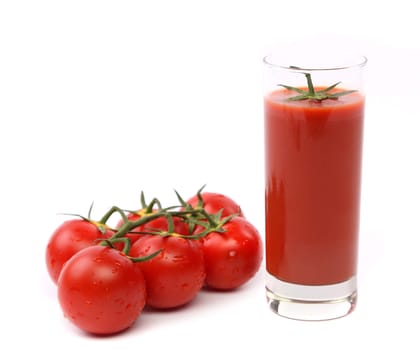 Tomato juice and tomato isolated on white background