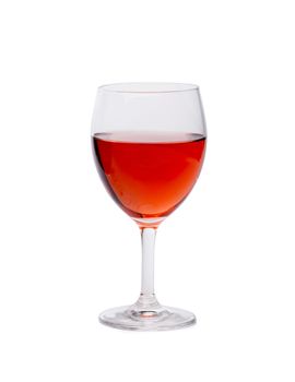 Glass of pink wine on a white background.