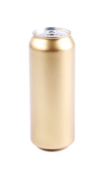 golden beer can isolated on a white background