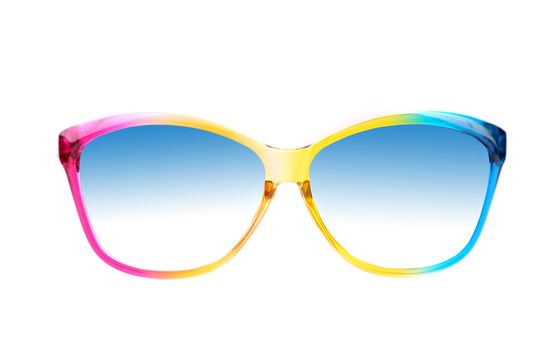 Color sunglasses close-up on a white background