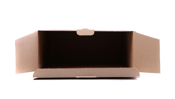 open corrugated cardboard box on white background