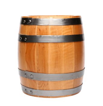 Wood barrel isolated is located on the white background