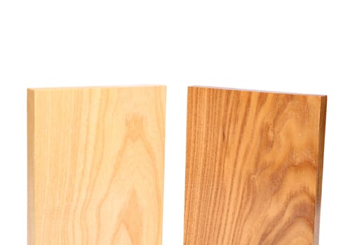 Top two wooden plank close-up are located on the white background