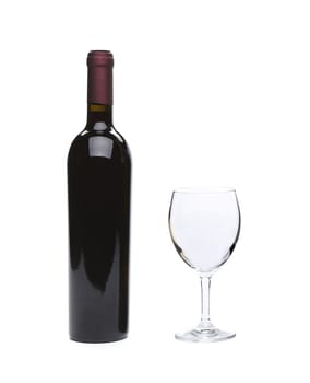 Red Wine bottle and glass on white background