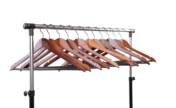 wooden clothes hangers isolated on a white background