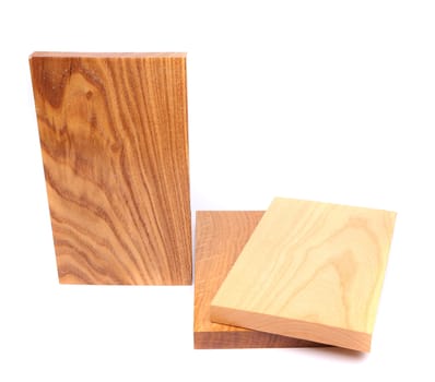 Three wooden plank close-up are located on the white background