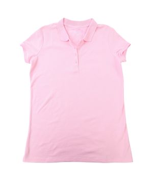 Photograph of blank polo t-shirt isolated on white background. Clipping paths included.