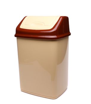 plastic trash can close on a white background
