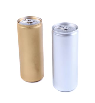 Blanks aluminum and golden soda can on a white background