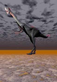 dinosaur gigantoraptor and sky black