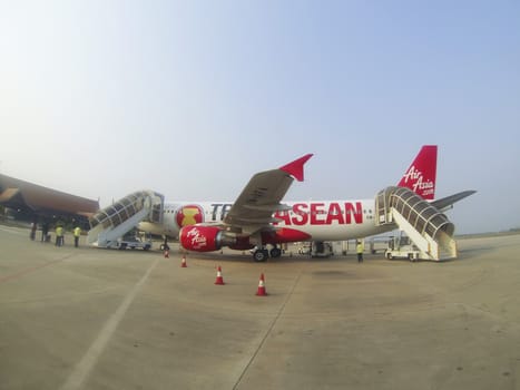 SIEM REAP, 7 February: Air Asia flight  just landed on the tarmac on the 2 of Febraury 2013 in Siem Reap airport in Cambodia