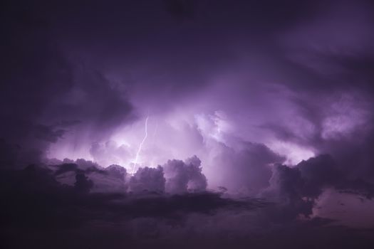 Beautiful lightning bolt with threatening dark clouds