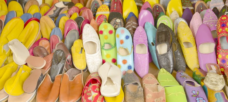 Colorful Moroccan slippers in the market of the Medina in Tangier, Morocco (Africa)