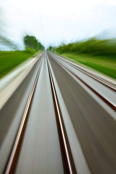 High speed blurred railway tracks