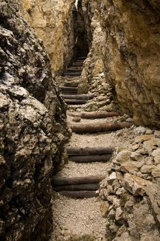 Stairs in a narrow rocky passage