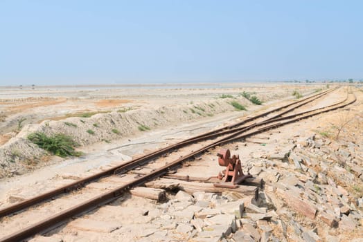 Old railway line on Sambhar Salt Lake. It is the India's largest saline lake, where salt has been farmed for a thousand years. 