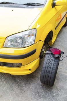 Close up of a breakdown car in the process of repairing. 