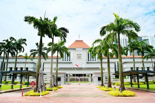 Singapore Parliament builading in front of Singapore downtown