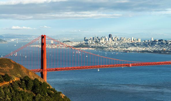 famous Golden Gate Bridge, San Francisco at night, USA