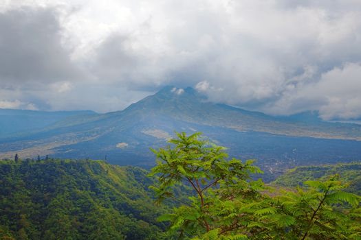 View of the still active Mount Batur in Bali