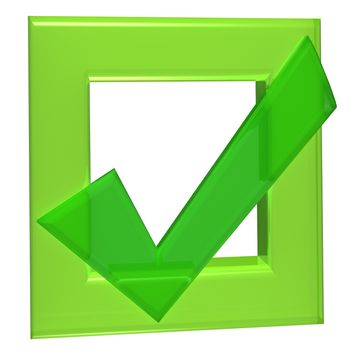 Green d symbol of checkbox mark on white background