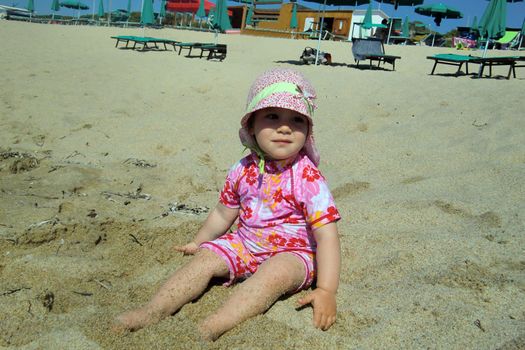 Portrait of little cute blond girl (one year and seven months of age)