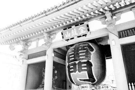Black and white picture of The Asakusa temple in Tokyo