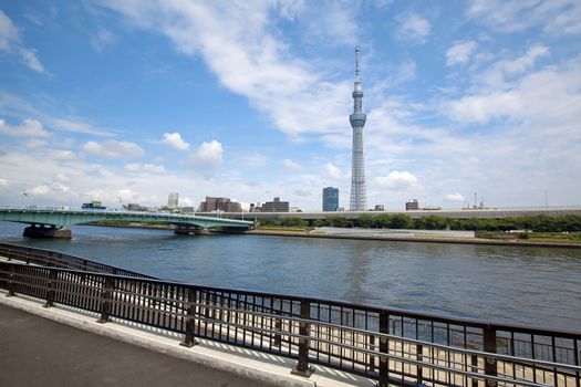 View of Tokyo skyline from Sumida river