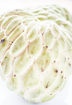 Close up green peel texture of custard apple